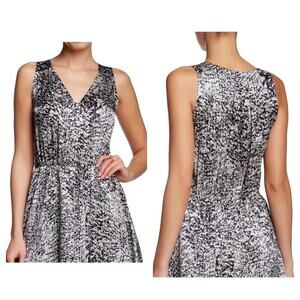 Rebecca Taylor Dress 100% Silk Mini Sleeveless V Neck Black Silver Gray 4